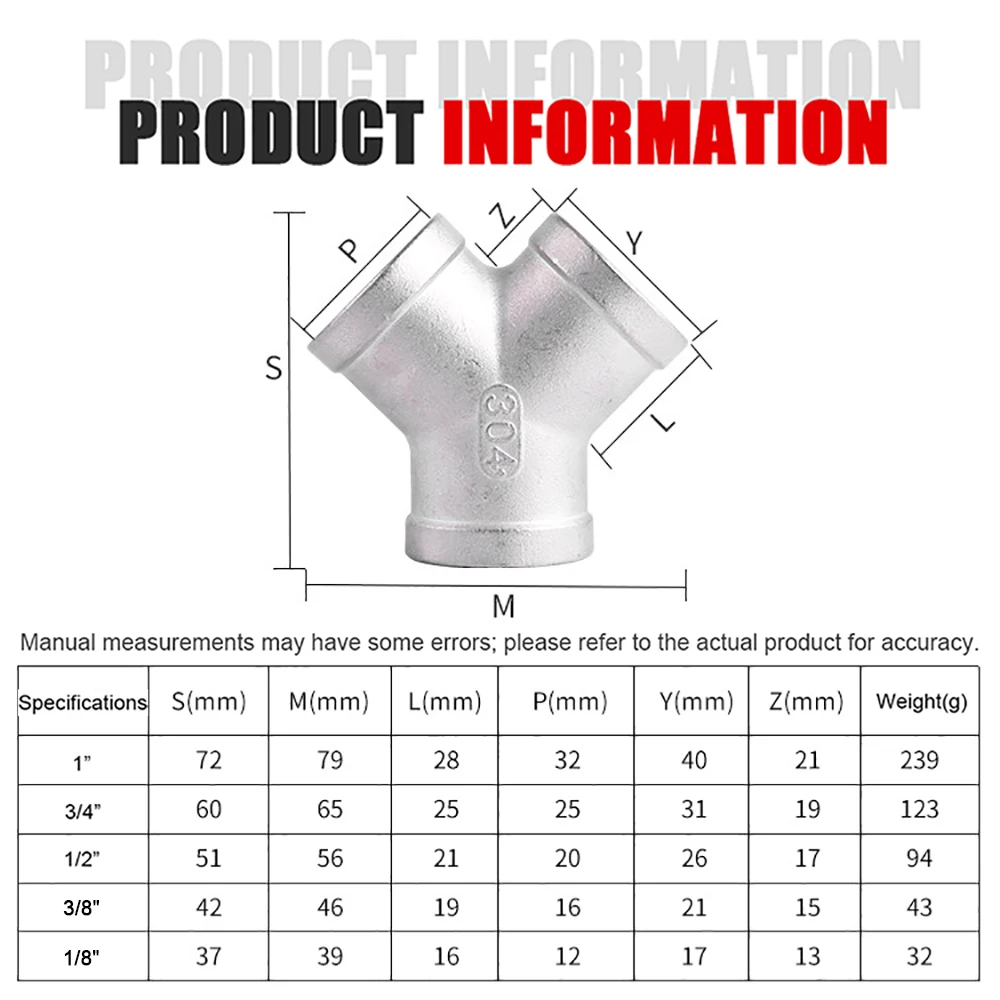 BSP Male Female Threaded 3 Way Tee Y Pipe Fitting 1/4