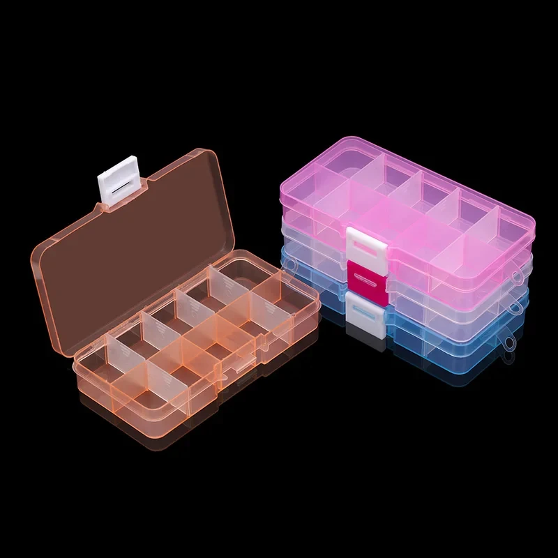 

10 Slots Adjustable Clear Plastic Rectangle Storage Box Case Holder Craft Organizer Beads Jewelry Container For Jewelry Storage