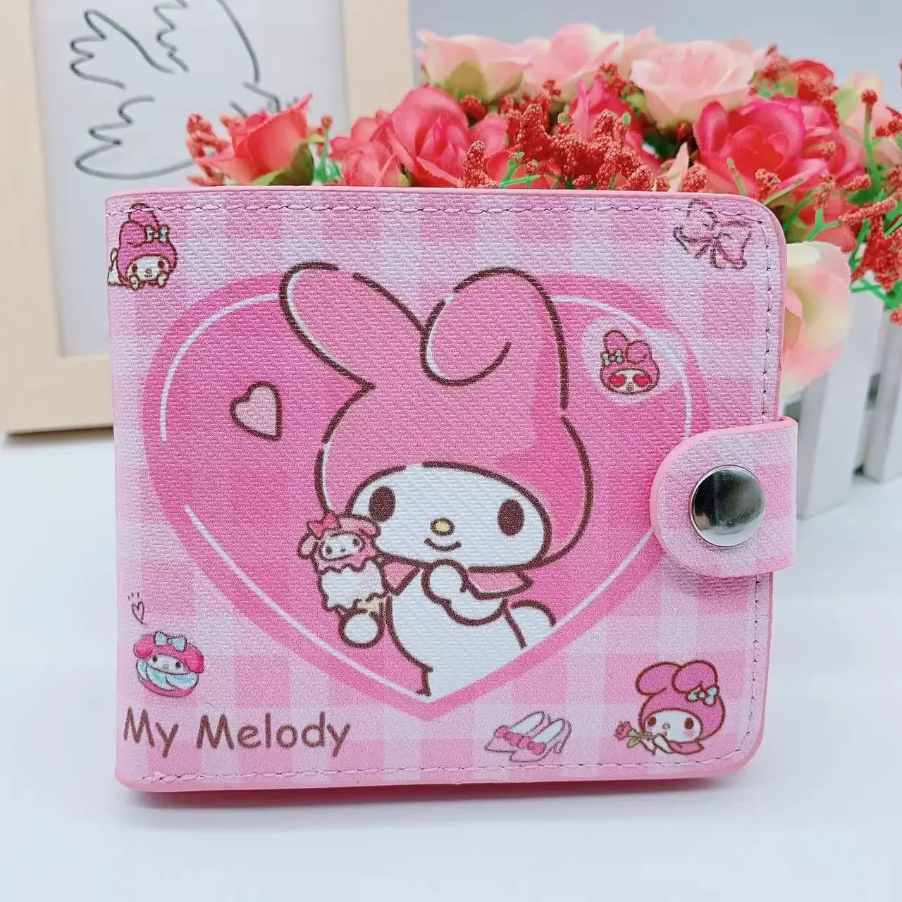 Sanrio-cartera de PU con estampado de dibujos animados para mujer, monedero de Hello Kitty, Kulomi Melody, Cinnamoroll, portatarjetas de