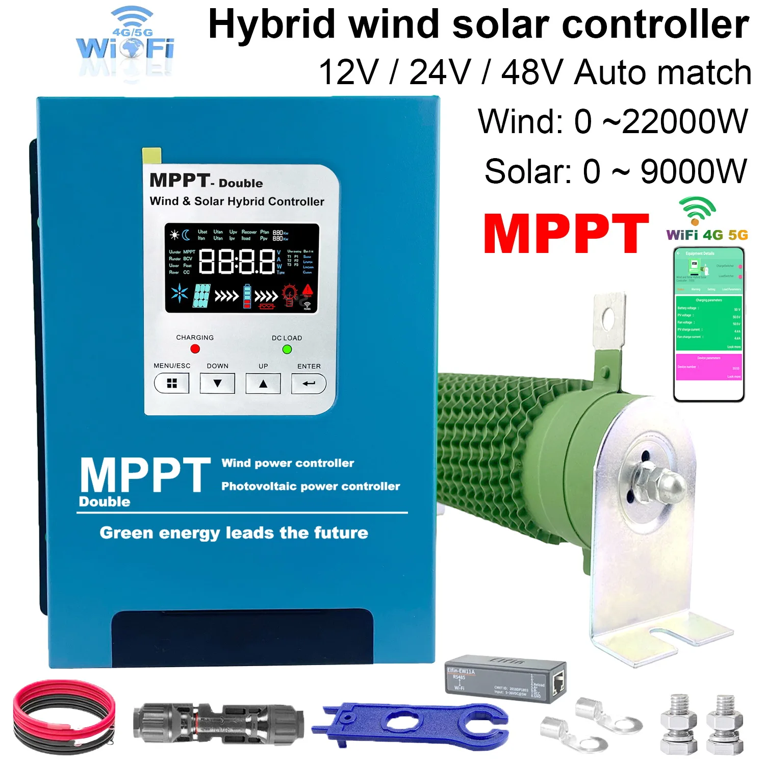 3000W 4KW WIFI Hybrid Solar Wind Charge Controller Power System MPPT Solar Regulator For 12V 24V 48V Lithium Lead-acid Battery