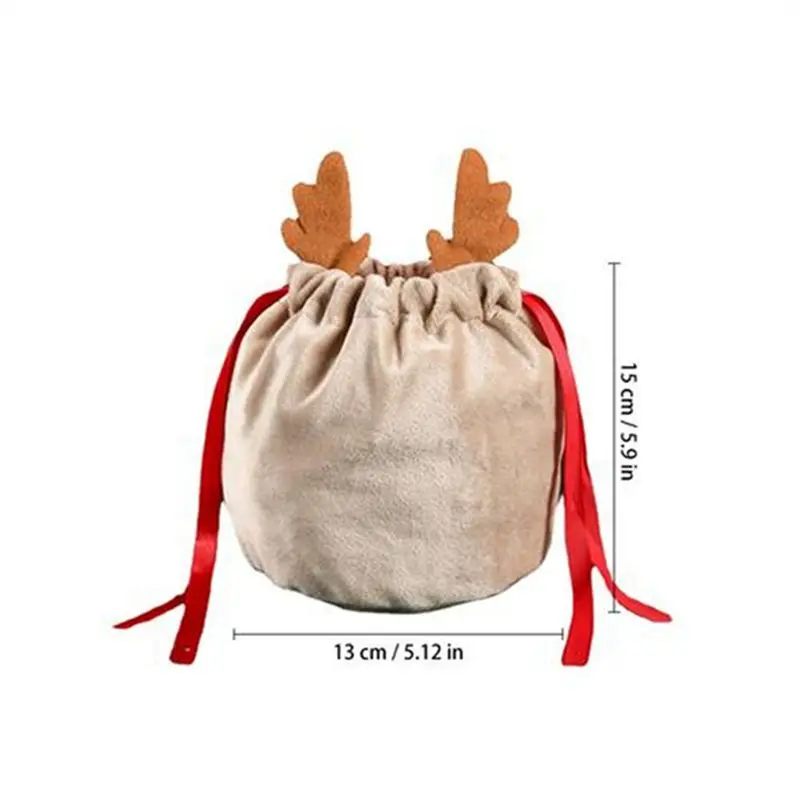 (CNIM) 10Pcs Christmas Reindeer Candy Gift Bag Sacks Drawstring Gift Bags Christmas Decorate Kids New Year Party Gift