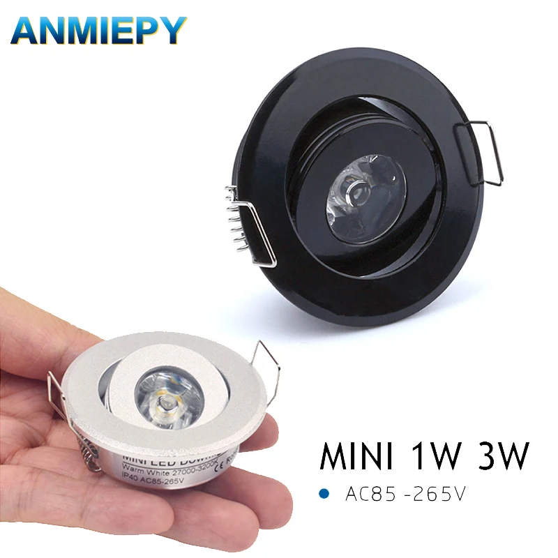 Mini led Downlight 3W 1W Cabinet Recessed Spot light with Driver AC85-265V Exhibition Jewelry cabinet Display Box white black