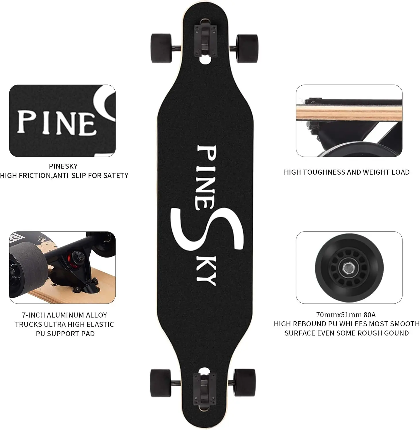Skate Longboard de bordo de 41 polegadas Cruzador completo para escultura e descida com T-Tool