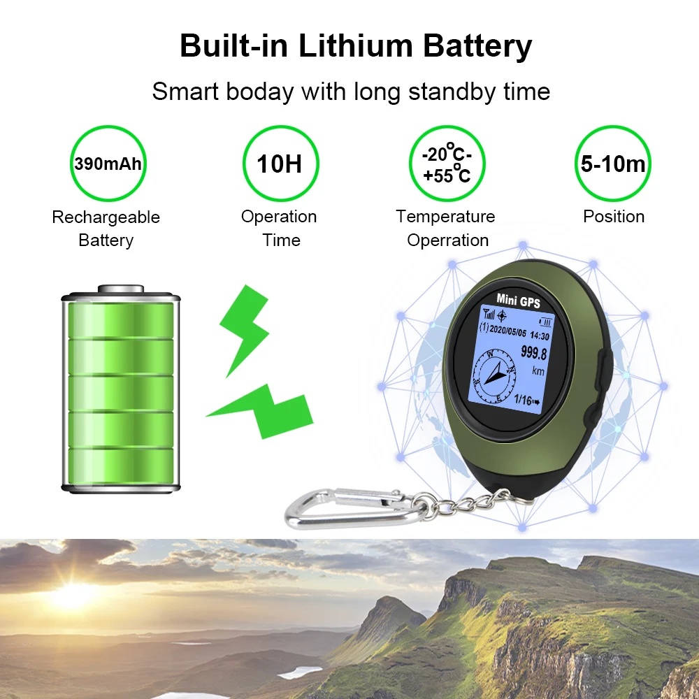 Mini GPS Recorder การปีนเขากลางแจ้ง GPS Pathfinder แบบใช้มือถืออิเล็กทรอนิกส์ Latitude และ Longitude ระดับความสูงนําทางท่องเที่ยว