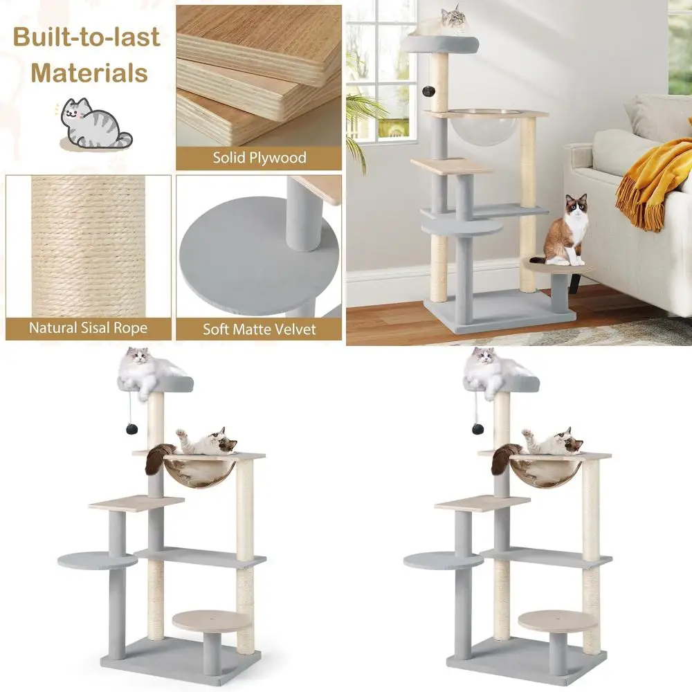 

Многоуровневая кошачья лестница-когтеточка 44 уровня с съемной мягкой лежанкой, сизалевыми столбиками, платформами для прыжков и подвесным шариком-центром для игр