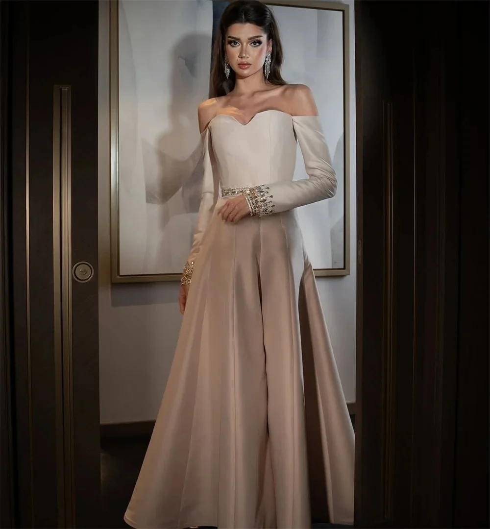 

Beaded Long Sleeves Bespoke Occasion Gown Evening Dresses Pastrol Unisex Jersey Retro Dubai Saudi Arabic Prom Customized