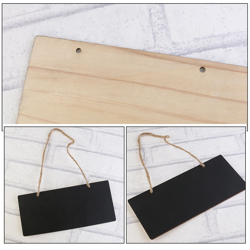 Small Blackboard Craft Wood Sign Mini Chalkboard Hemp Rope Hanging Tags Label Double-sided Use Message Signs