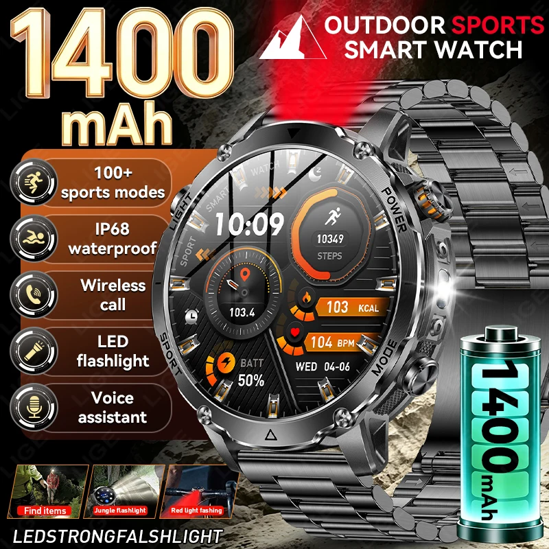 

LIGE New Smart Watch For Men 1400mAh Battery Outdoor Sports Man Watches Bluetooth Call IP68 Waterproof Health Men's Smartwatch