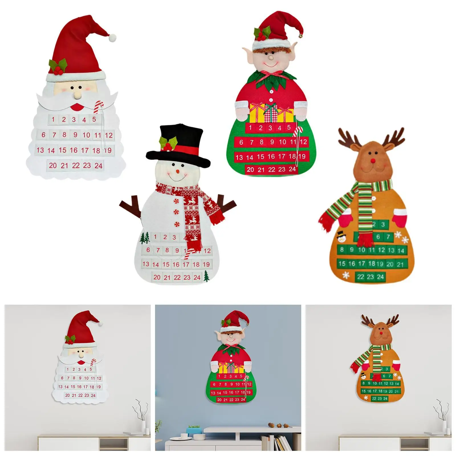 Christmas Advent Calendar 2024 3D Felt Hanging Advent Calendar Reusable Ornament Xmas Calendar Decoration for School Office Home