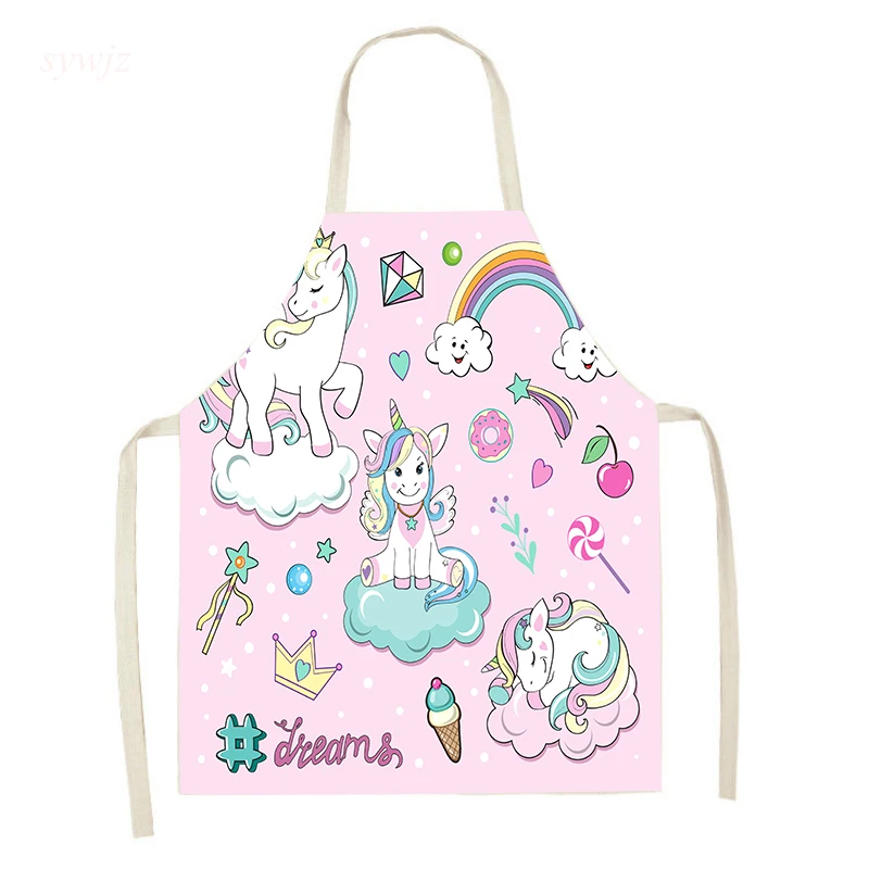 Cartoon Unicorn Print Apron Cute Girly Heart Pink Apron Adult Cooking Accessories Children\'s Painting Anti-fouling Decoration