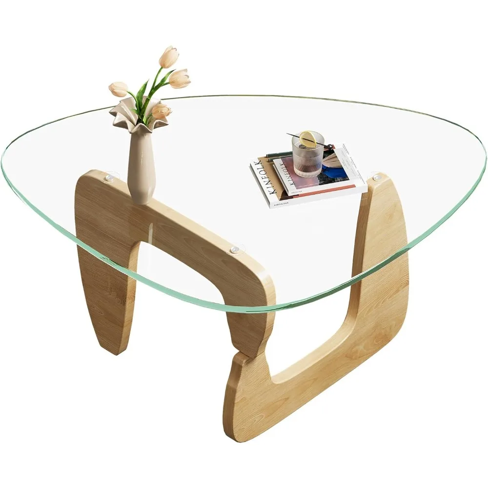 

Coffee Table, Small Glass Coffee Table with Solid Wood Legs, 32.7 Mid Century Triangle Living Room Tables, Modern Center T