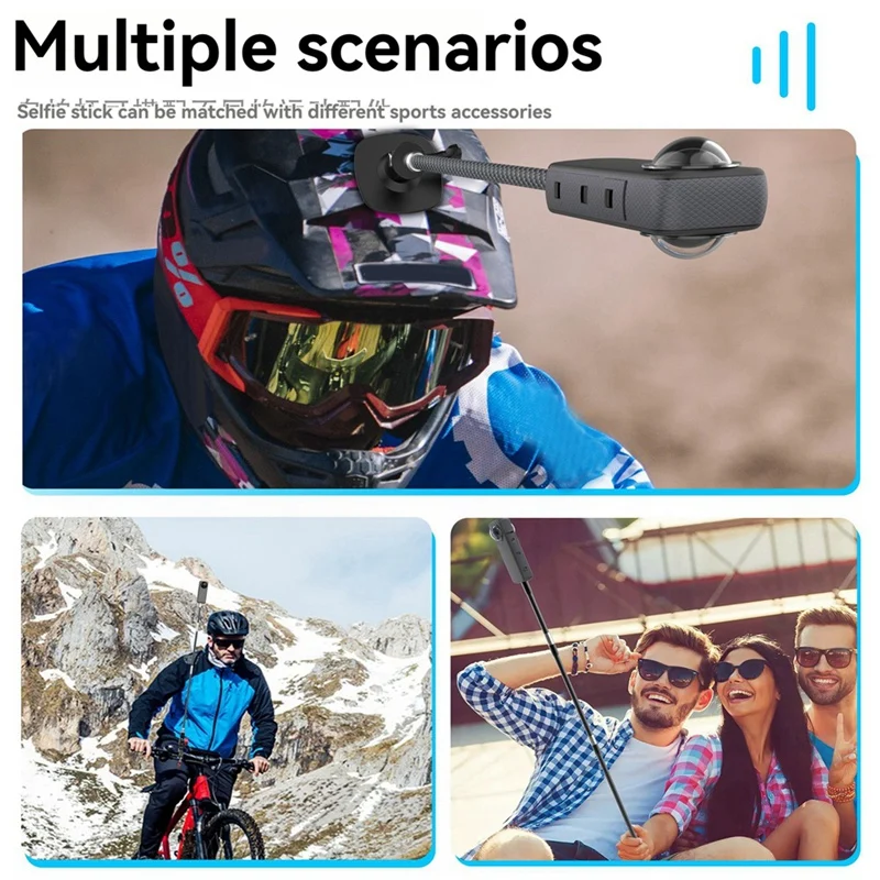 Varilla de extensión para trípode 1/4, poste extensible para casco de Selfie, adaptador de trípode de montaje en brazo de extensión para acción Gopro12 Insta360