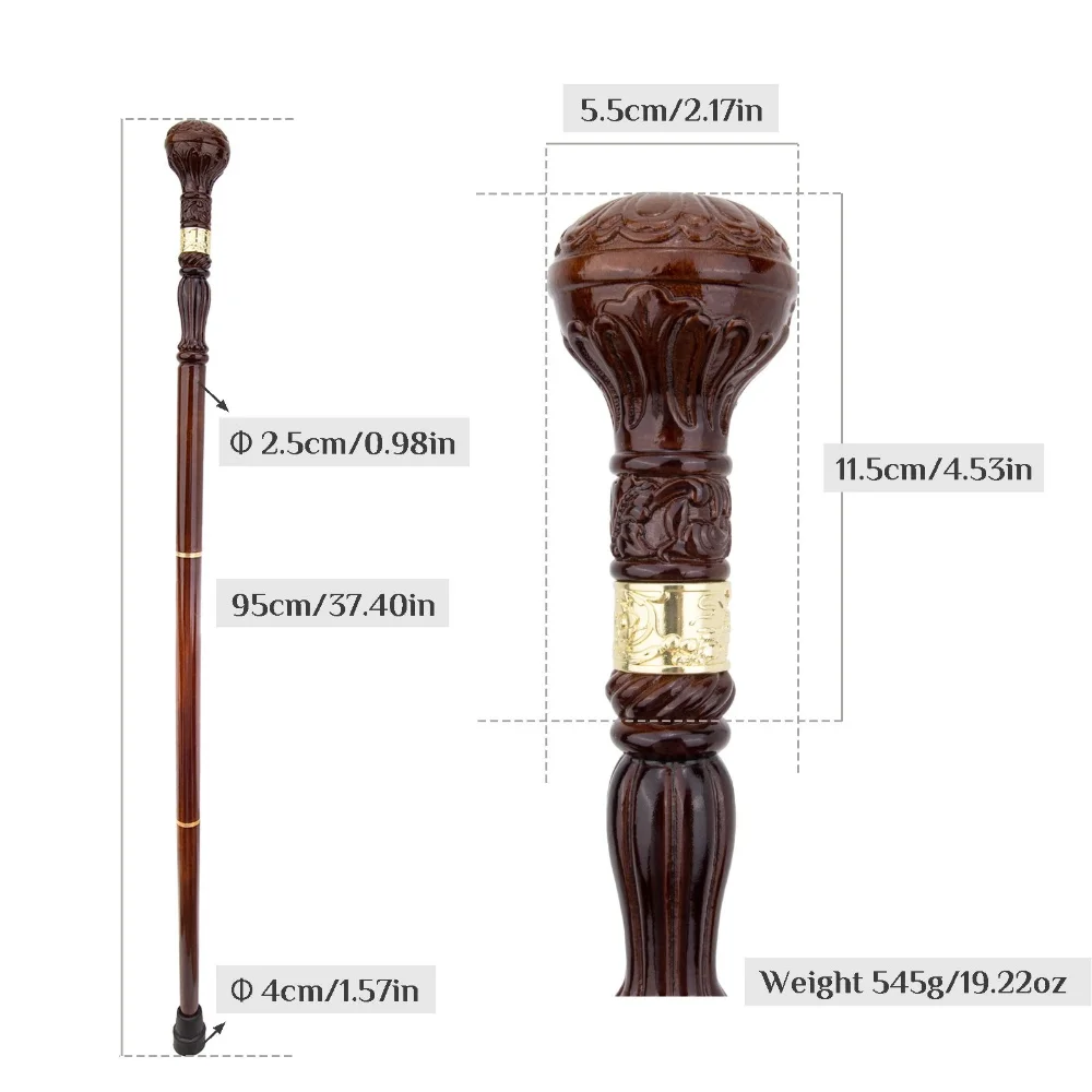 Vintage Hand Carved Wooden Walking Cane for Men Victorian Gentleman Costume Prop Walking Stick Party Cosplay Collection
