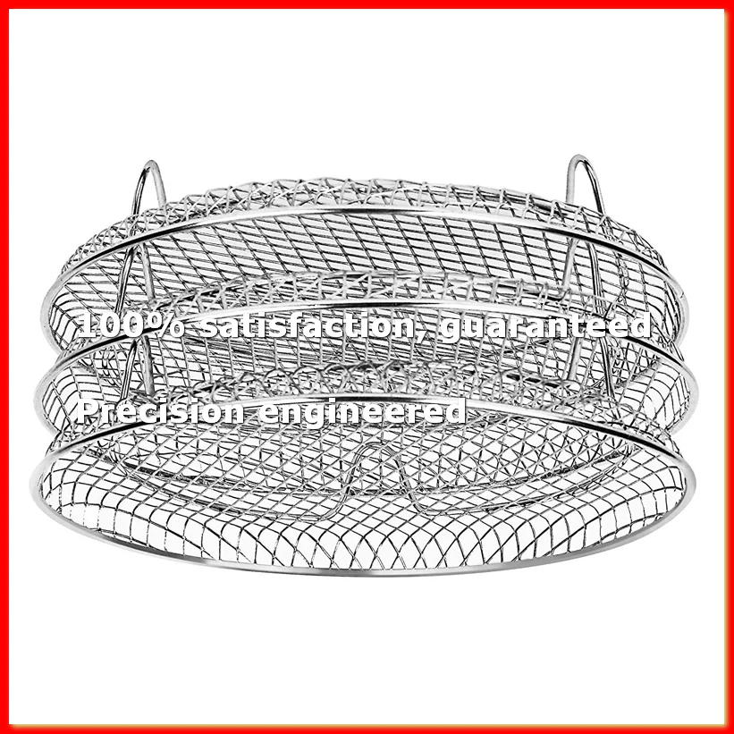 ●8-Inch 3-Layers Air Fryer Rack Stackable Grid Grilling Rack Stainless Steel Round Rack for Home Kitchen Oven Cooker-ROWI