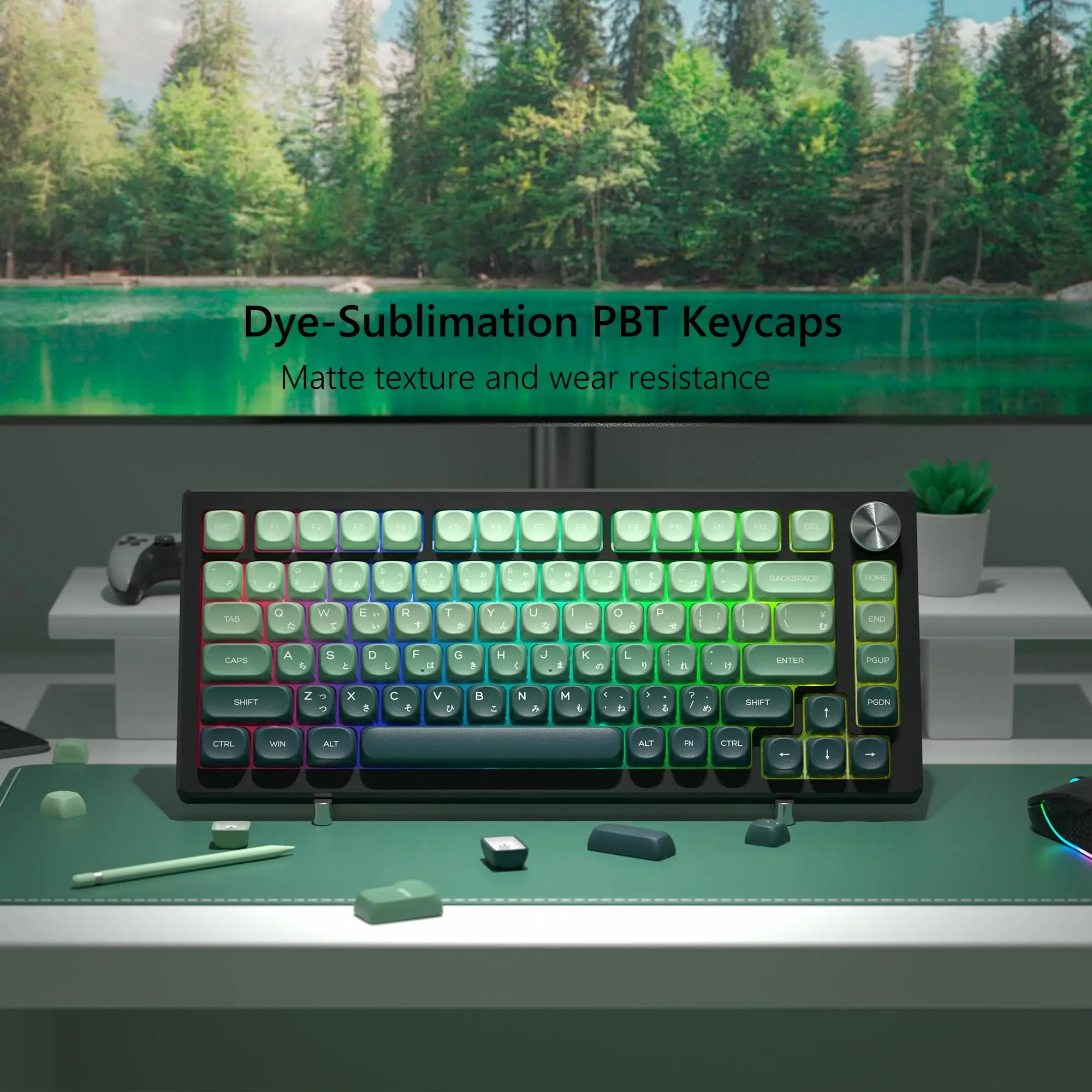 Imagem -05 - Keycaps Pbt Verdes para Teclado Mecânico Customs Dye Sub Gradiente de Perfil Moa 61 84 104 Cherry mx Gaming 134 Chaves