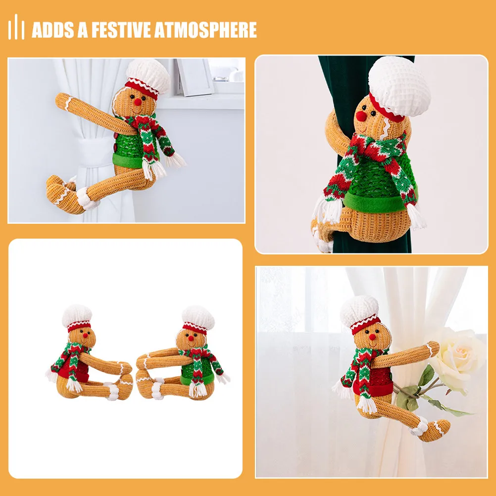 2Pcs Xmas Curtain Fasteners Gingerbread Man Holdbacks Christmas Window Decorations Tiebacks Christmas Curtain Tiebacks