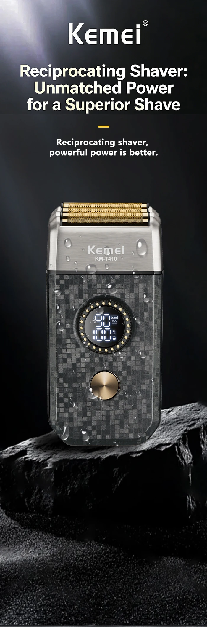 Kemei Wiederaufladbarer Kabelloser Rasierer für Männer Dreifachklingiger Wechselrasierer für Bart und Gesicht Multifunktionaler Starker Trimmer KM-T410 – Detail 1