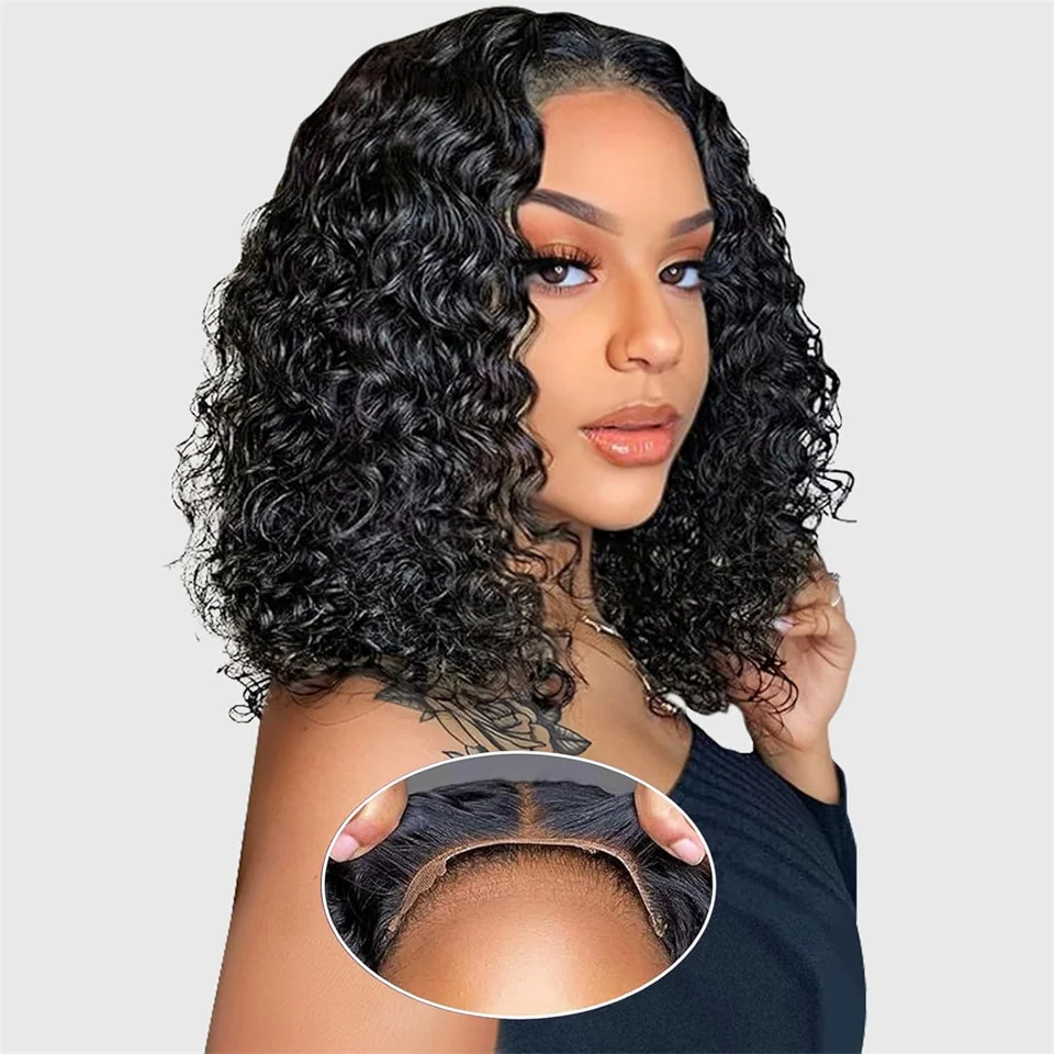 

4x4 HD Pre Cut Lace Curly Bob Wigs Human Hair Preplucked Wear And Go Glueless Wigs Human Hair Ready To Wear Curly Wigs For Women