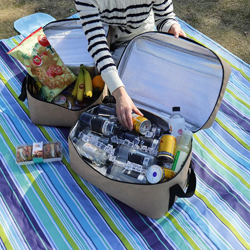 Large-capacity Portable Picnic Bag with Thermal Insulation Square Insulated Lunch Bag with Aluminum Foil Lining for Work