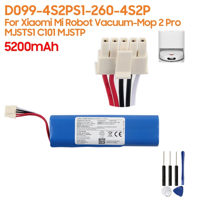 

Replacement Battery D099-4S2P S1-260-4S2P For Xiaomi MIJIA Mi Robot Vacuum-Mop 2 Pro MJSTS1 C101 MJSTP Cleaner Battery 5200mAh