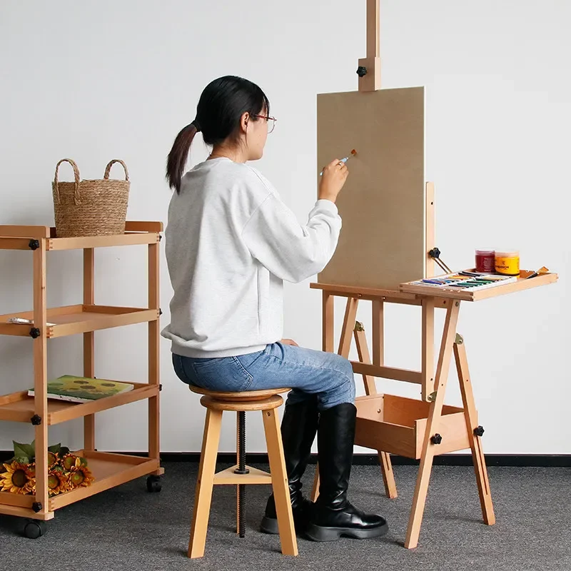 Muzat drawer type forward tilting easel,height and angle adjustable beech solid wood painting shelf
