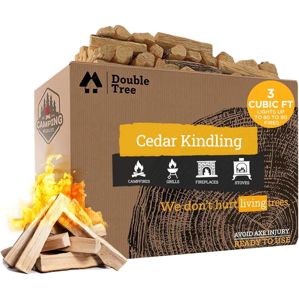 

Double Tree Fire Starter Sticks - 100% Natural Cedar Wood Kindling, Quick & Easy Burning for Campfire, Camping Cooking Stove, Fi