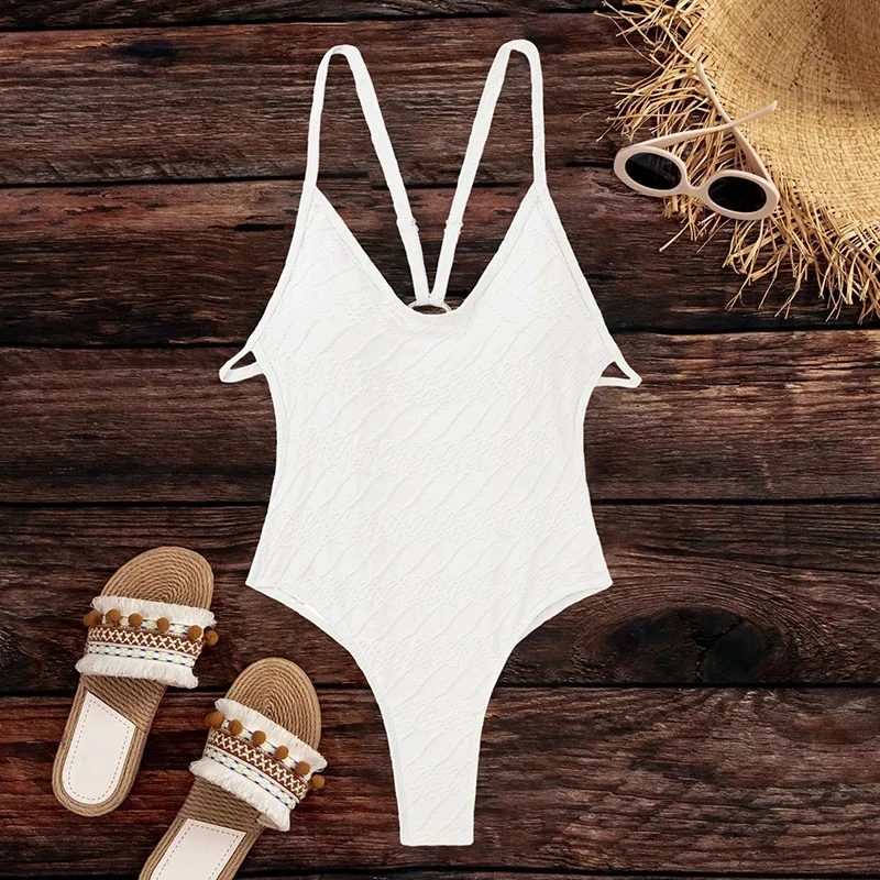 Trendy Jacquard Swimming Suit for Women Sexy Backless Suspender One Piece Swimsuit 2025 New Beach Vacation Skinny Bathing Suit