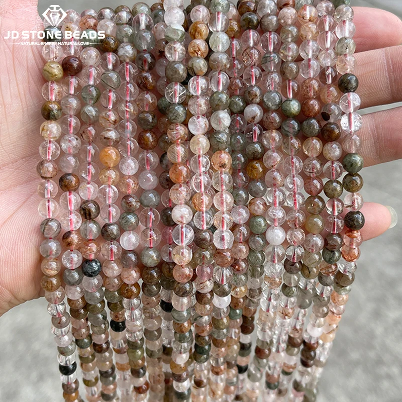 

6mm Natural Stone Ice Mixed Rutilated Quartz Bead Round Loose Spacer Beads for Jewelry Making DIY Bracelet Necklace Accessories