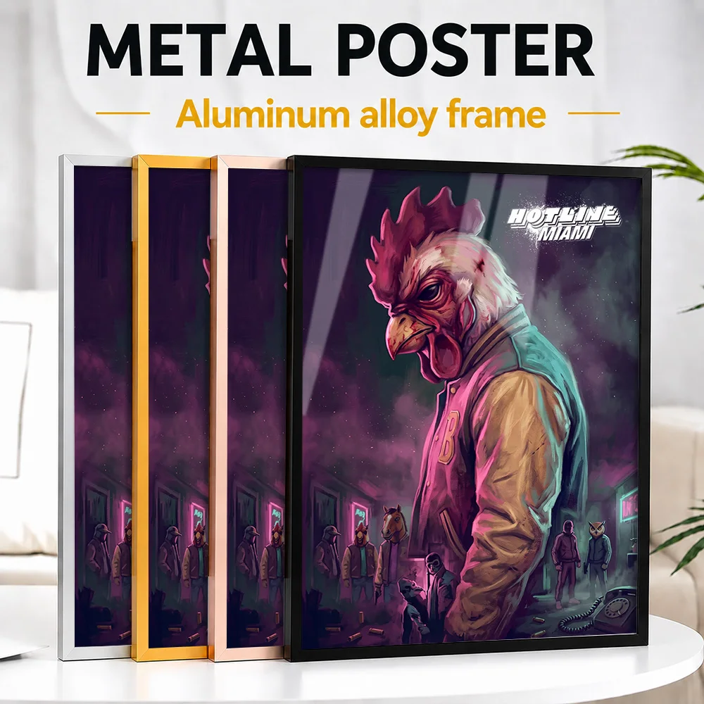 Hotline Miami Jacket Chicken Mask Metal Poster With Aluminum Alloy Frame Personalized Painting Style Wall Art For Gaming Room