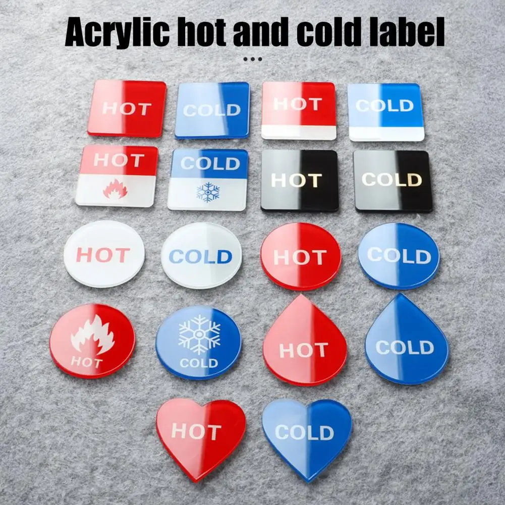 2 Pairs Acrylic Hot Cold Sign Waterproof Self-adhesive House Office Water Temperature Indication Sign Round Square Warning Sign