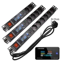 PDU Power Strip Distribution Unit Digital Voltmeter Ammeter Wattmeter Extension Electrica 2-7 socket European standard 2M cable