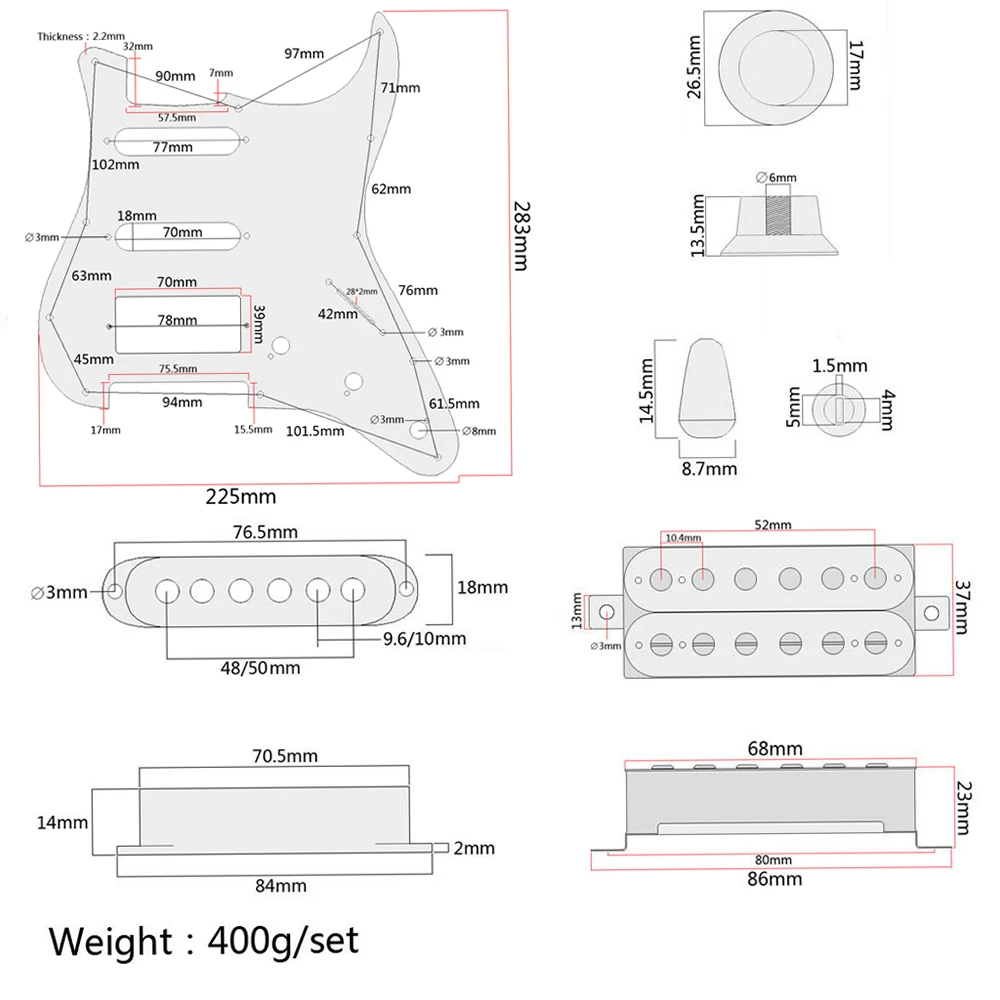 طقم بيكجوارد هامبوكر مكون من 3 طبقات SSH محملة مسبقًا لجيتار سترات ST الكهربائي باللون الأبيض واللؤلؤ #6