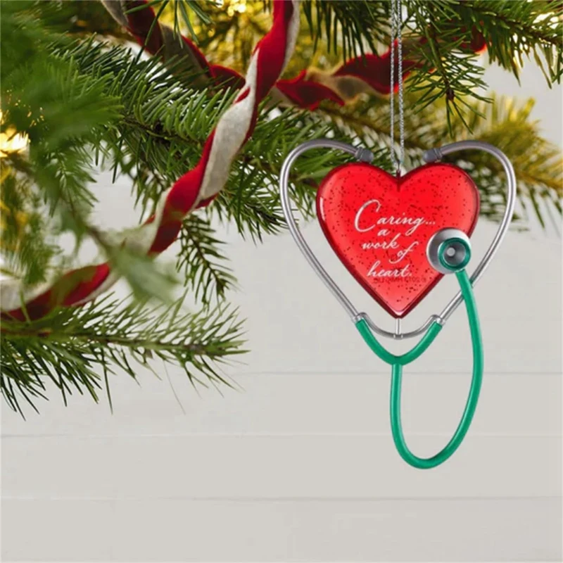 2 uds decoración colgante de corazón, cuidado del estetoscopio del corazón, decoración del estetoscopio del corazón amor colgante de Navidad regalo fácil de instalar