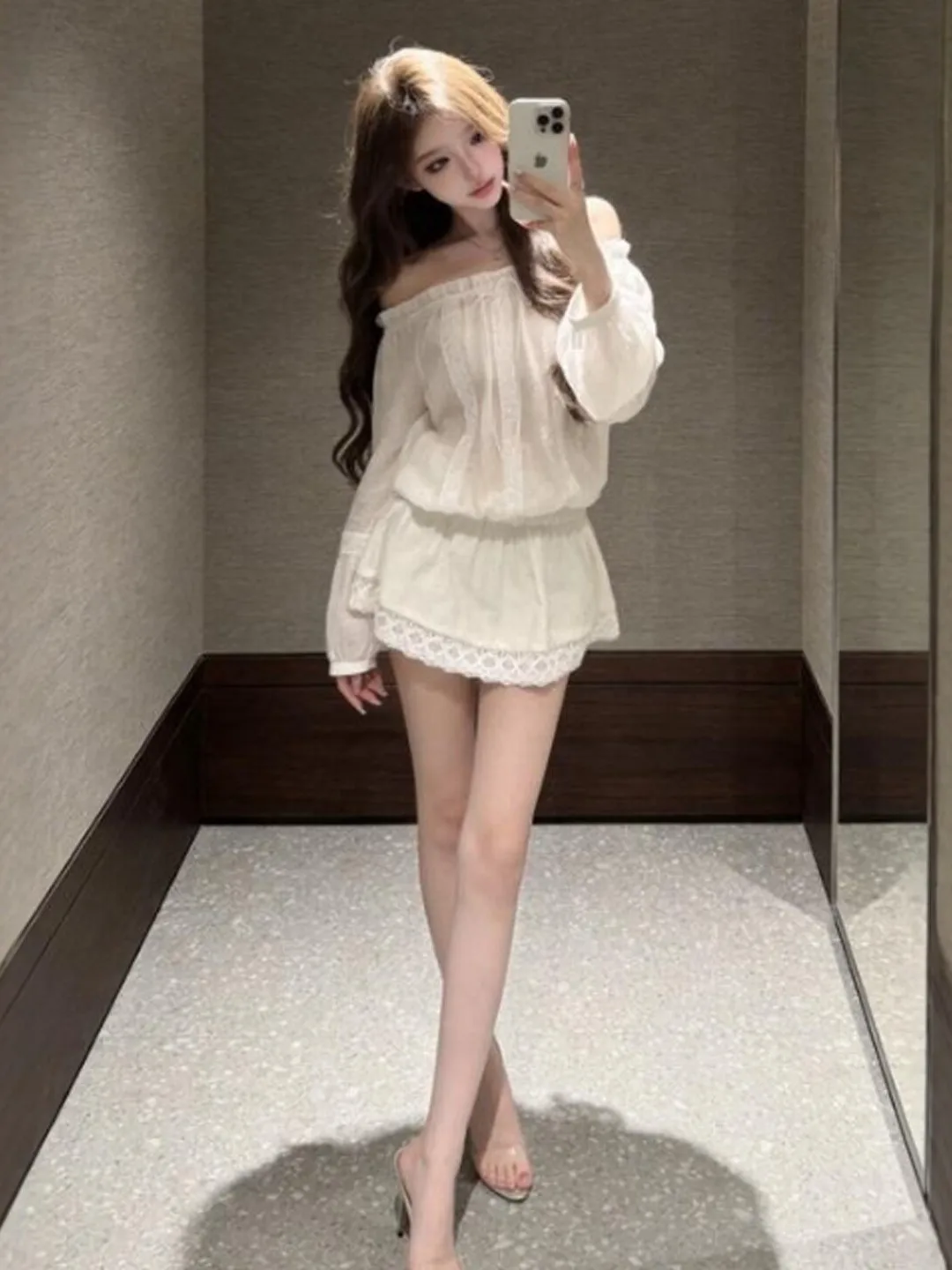 

Unique Shoulder One-Piece Summer Outfit Set Stylish Half-Skirt Long Sleeve Comfortable Cotton Blend Fashionable for Dating