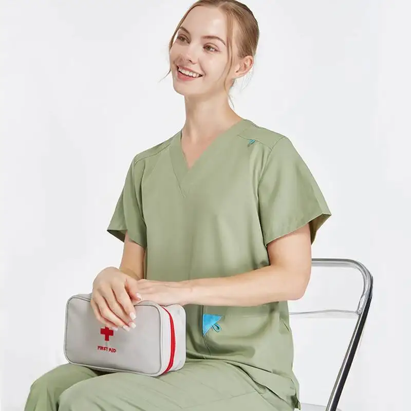 Effen Kleur Scrubs Vrouwen Medische Uniformen Sneldrogende Dierenkliniek Verpleging Sets V-hals Arts Werkkleding Uitverkoop S