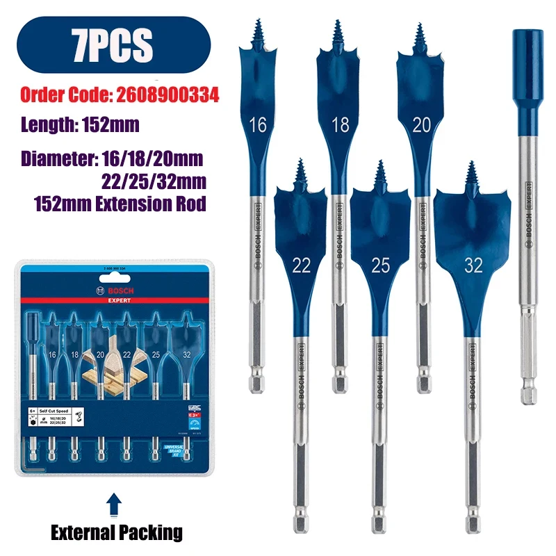 Bosch Accessories Triple Point Woodworking Flat Drill Cabinet Lock Hole Opener Wood Fraise High Speed Steel Drill Bit Set 152mm