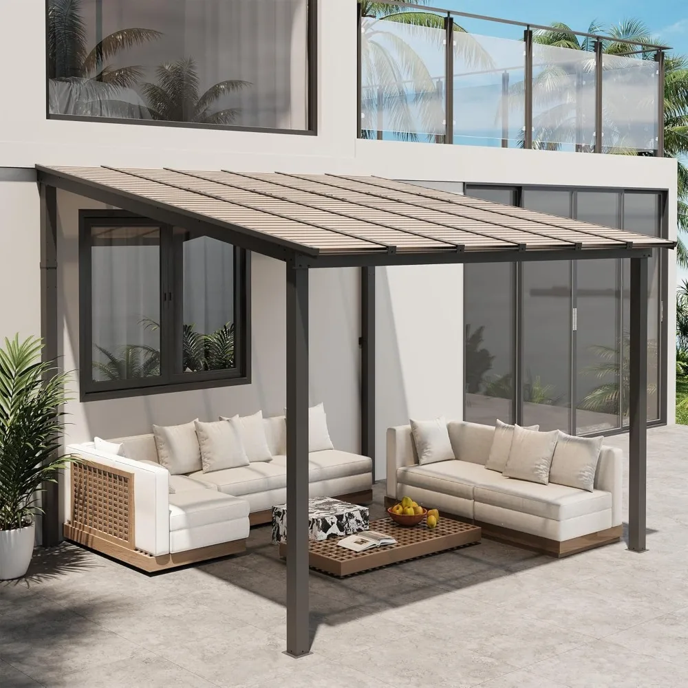 

10' x 10' Gazebo, Large Hardtop Wall Mounted Lean to Gazebo for Patio, Aluminum Pergola Awnings for Decks, Patio, Backyard