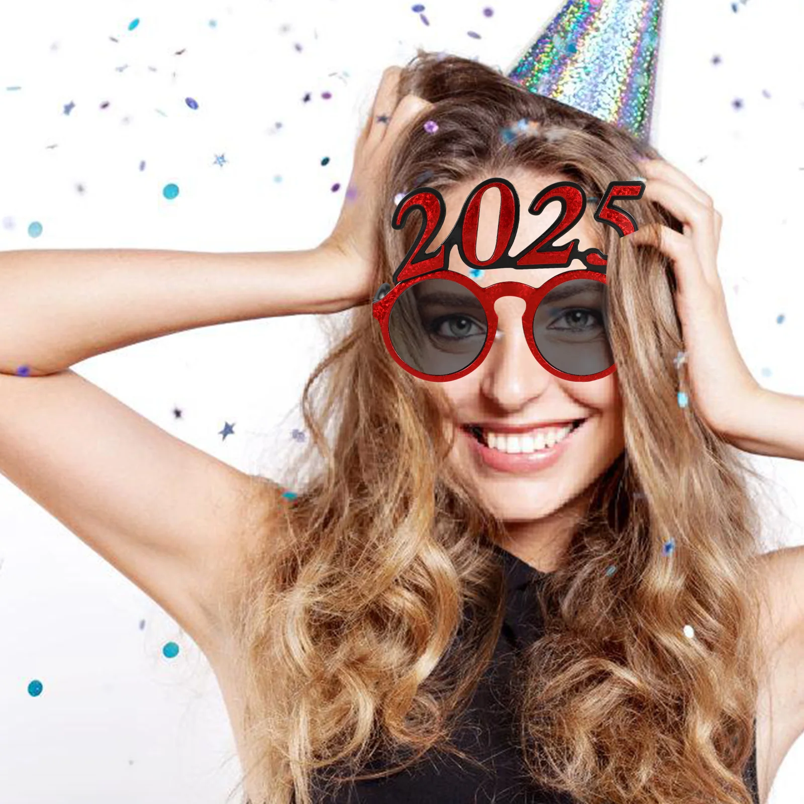 2025 نظارات بإطار دائري خفيفة الوزن ومريحة لمستلزمات حفلات رأس السنة الجديدة دعائم صور لتزيين نظارات الحفلات المضحكة #5