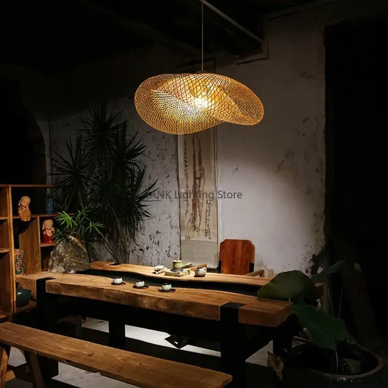 Imagem -06 - Chinês Handmade Bambu Suspensão Lâmpada Vime Rattan Onda Sombra Lâmpadas Pingente Restaurante Corcorredor Sala de Chá Casa Iluminação Interior