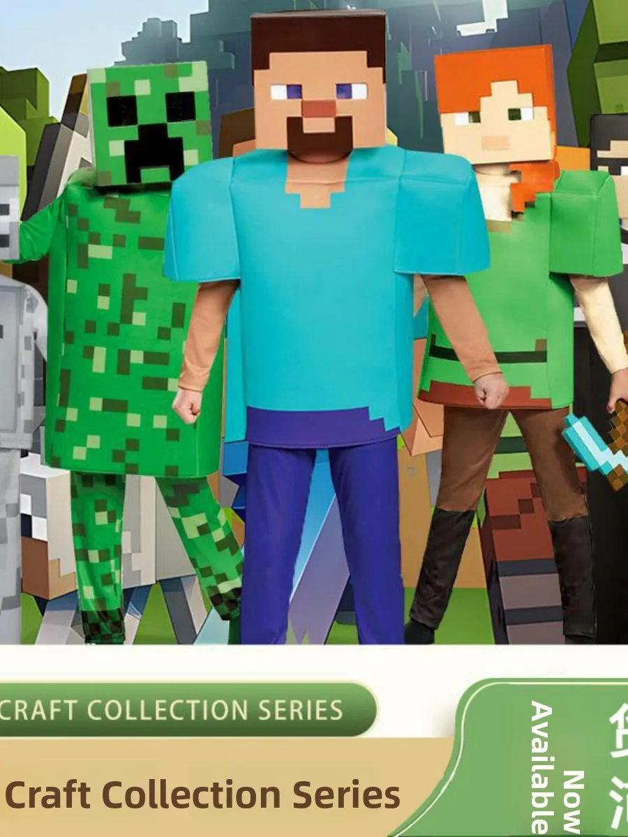 أزياء الهالوين التأثيرية للأطفال من Minecrt Steve Performance Par Wear مادة البوليستر الأصلية العرقية