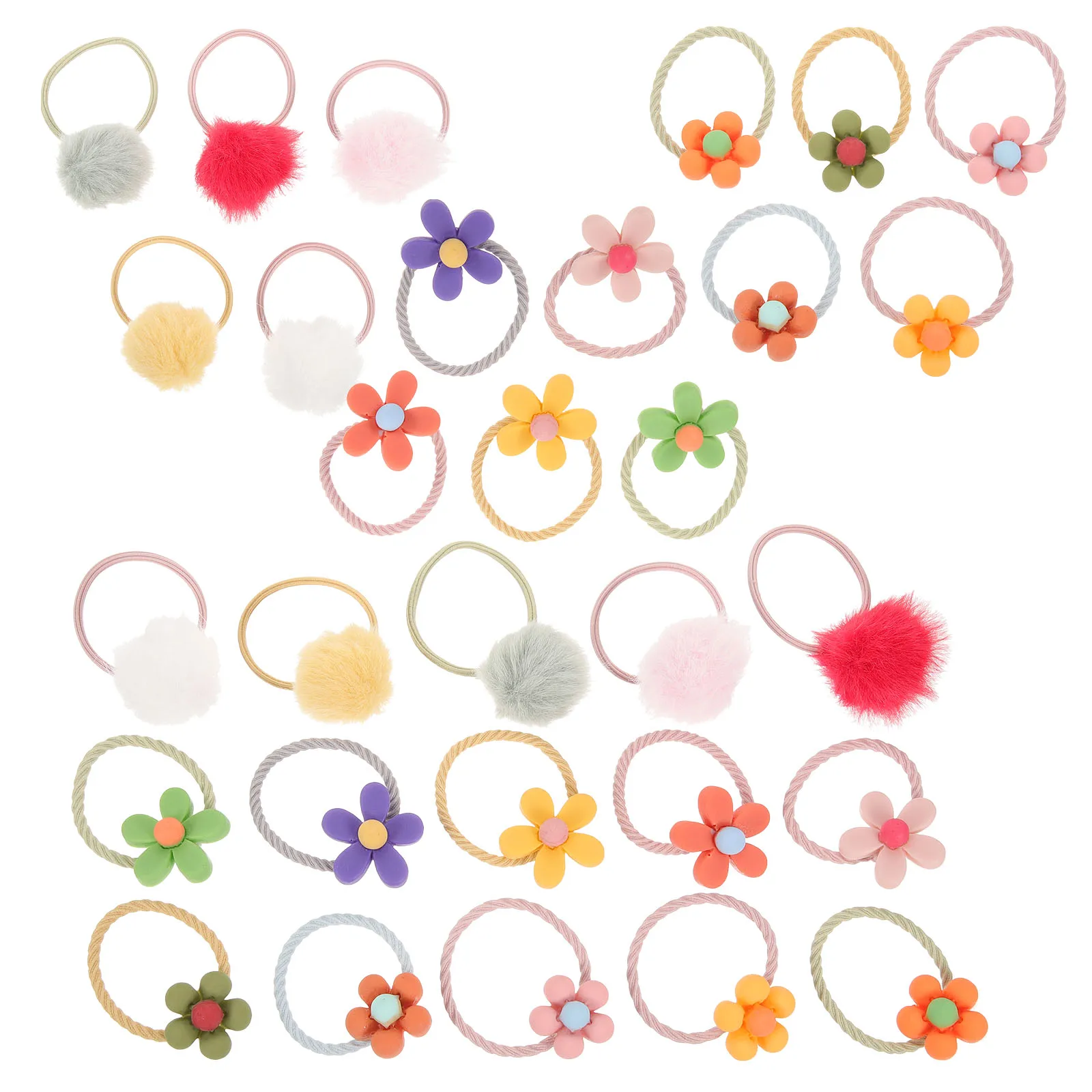 

30pcs Flowers Hair Circle Ties Elastic Ponytail Holders for Girls Kids Baby Toddler Accessories with Dense Decoration