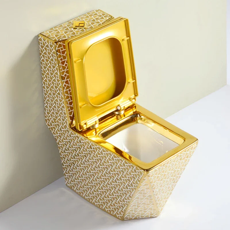 Gold Toilet Square Diamond Color Pottery Toilet European-Style Household Toilet Pumping Stool 3520