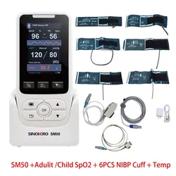 SM50 Handheld Multi Parameter Patient Monitor Home Hospital ICU Vital Signs Monitor with 6PCS BP Cuff 2PCS SPO2 1PCS TEMP Probe