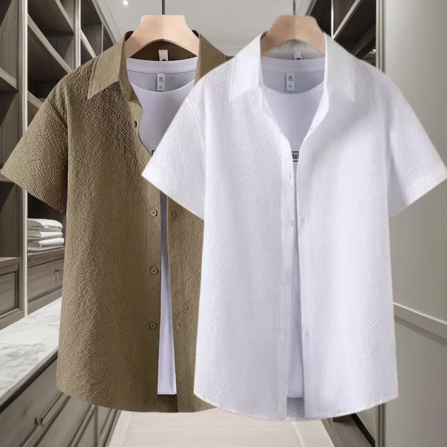 

Men's ort Sve irt Ice Silk Cool Feeling Casual Slim Fit Summer Faionable Polyester Fiber Youth Daily Wear Button up