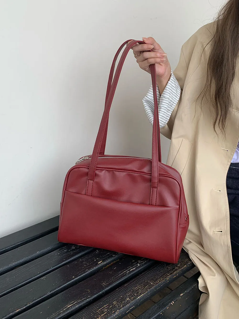 2026 Women PU Shoulder Bag Casual Solid Color Tote Bags Simple Vintage Large Capacity Shoulder Bag Elegant Underarm Bags