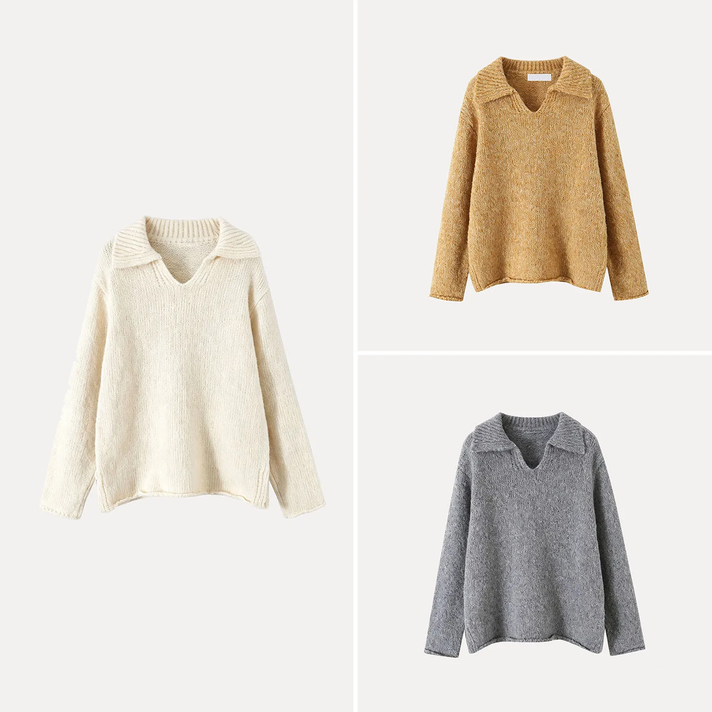 Fashionable Multi-Color V-Neck Simple Casual Sweater Top Women's Autumn Wear ZADATA Brand Loose Fit Knitted Wear
