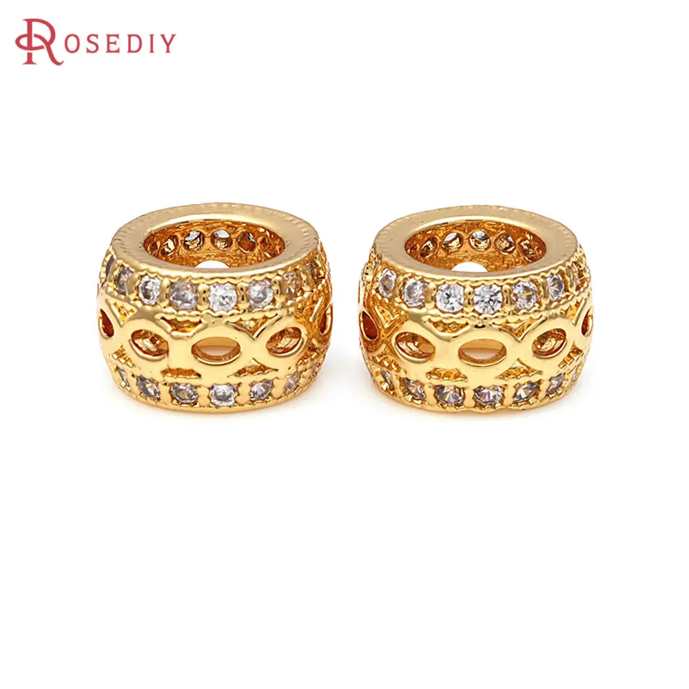 

18K Gold Color Brass Zircon Large Hole Wheel Spacer Beads Bracelets Beads High Quality Jewelry Diy Accessories Making Materials