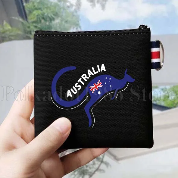 กระเป๋าใส่เหรียญผ้าแคนวาสลายธงชาติออสเตรเลีย ซิดนีย์ ออคแลนด์ พร้อมลายโคอาล่า ของที่ระลึกสำหรับนักเดินทาง กระเป๋าใส่บัตรและกุญแจทรงสี่เหลี่ยมเล็ก