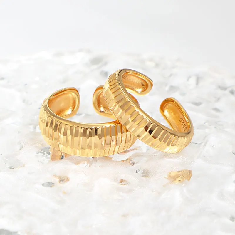 LESHORE New Gold Plated Adjustable Open Sterling Silver Ring for Women Light Luxury Versatile Fashion High-end
