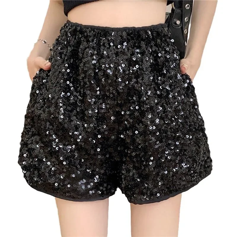 2024 Frühlings mode bequeme Jugend serie neue lässige lose Pailletten shorts mit hoher Taille für Frauen